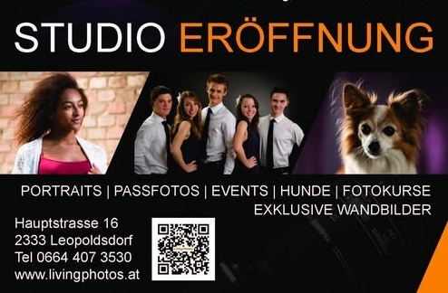 Info zur Fotostudio Eröffnung in 2333 Leopoldsdorf bei Wien